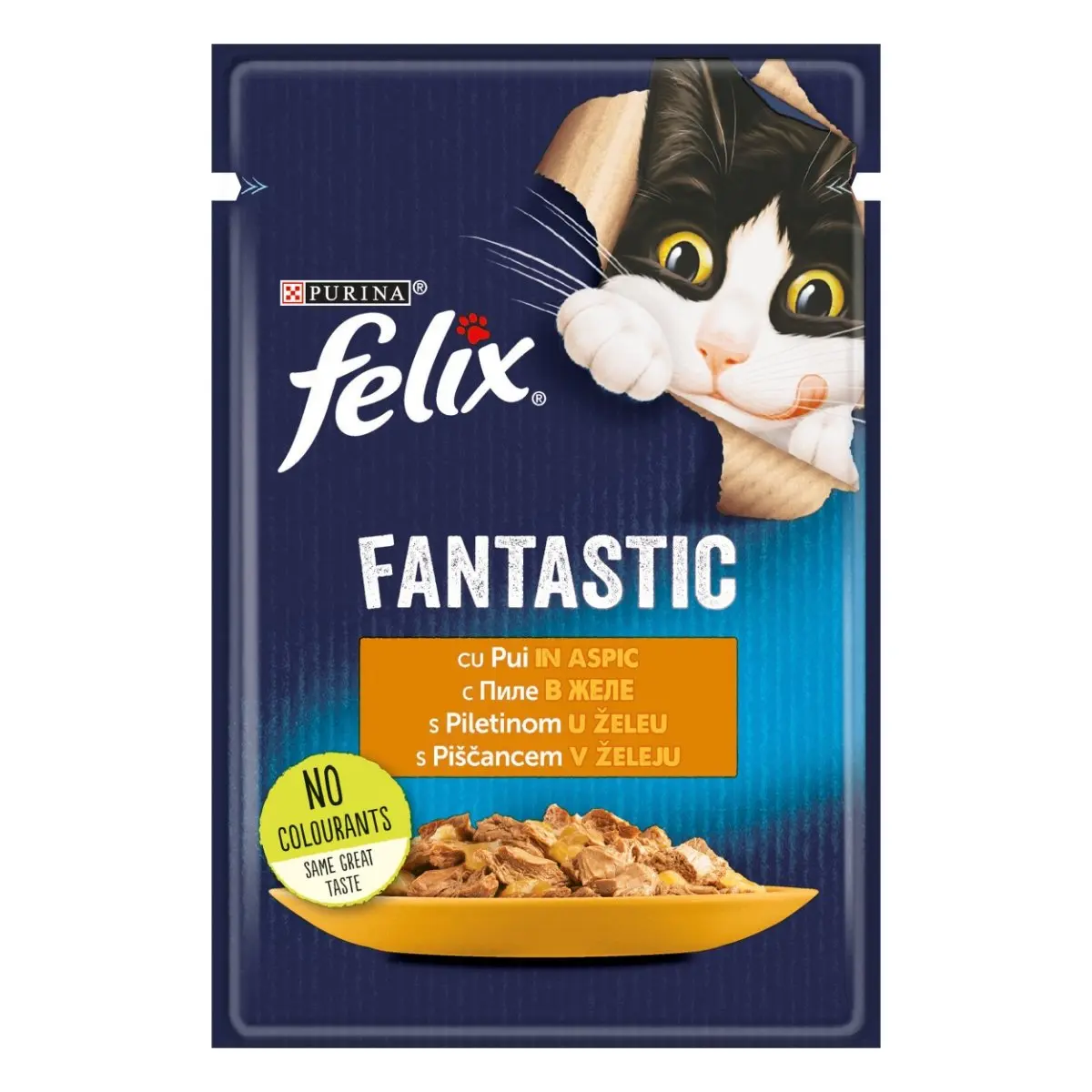 PURINA Felix Fantastic, Pui, hrana umeda pisici, (in aspic) PURINA Felix Fantastic, Pui, plic hrana umeda pisici, (in aspic), 85g