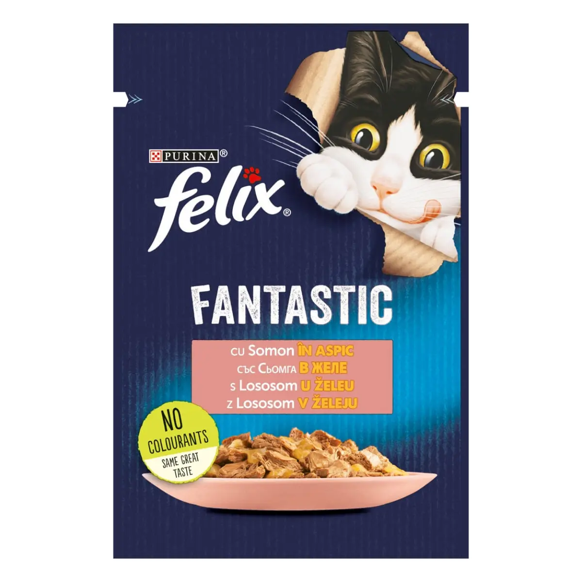PURINA Felix Fantastic, Somon, hrana umeda pisici, (in aspic) PURINA Felix Fantastic, Somon, plic hrana umeda pisici, (in aspic), 85g