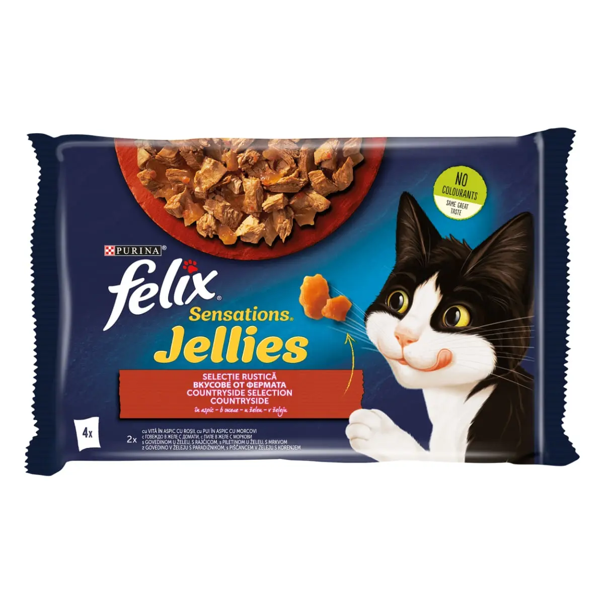 PURINA Felix Sensations, 2 arome (Vita si Pui), pachet mixt, plic hrana umeda pisici, (in aspic), 85g x 4 - Image 2