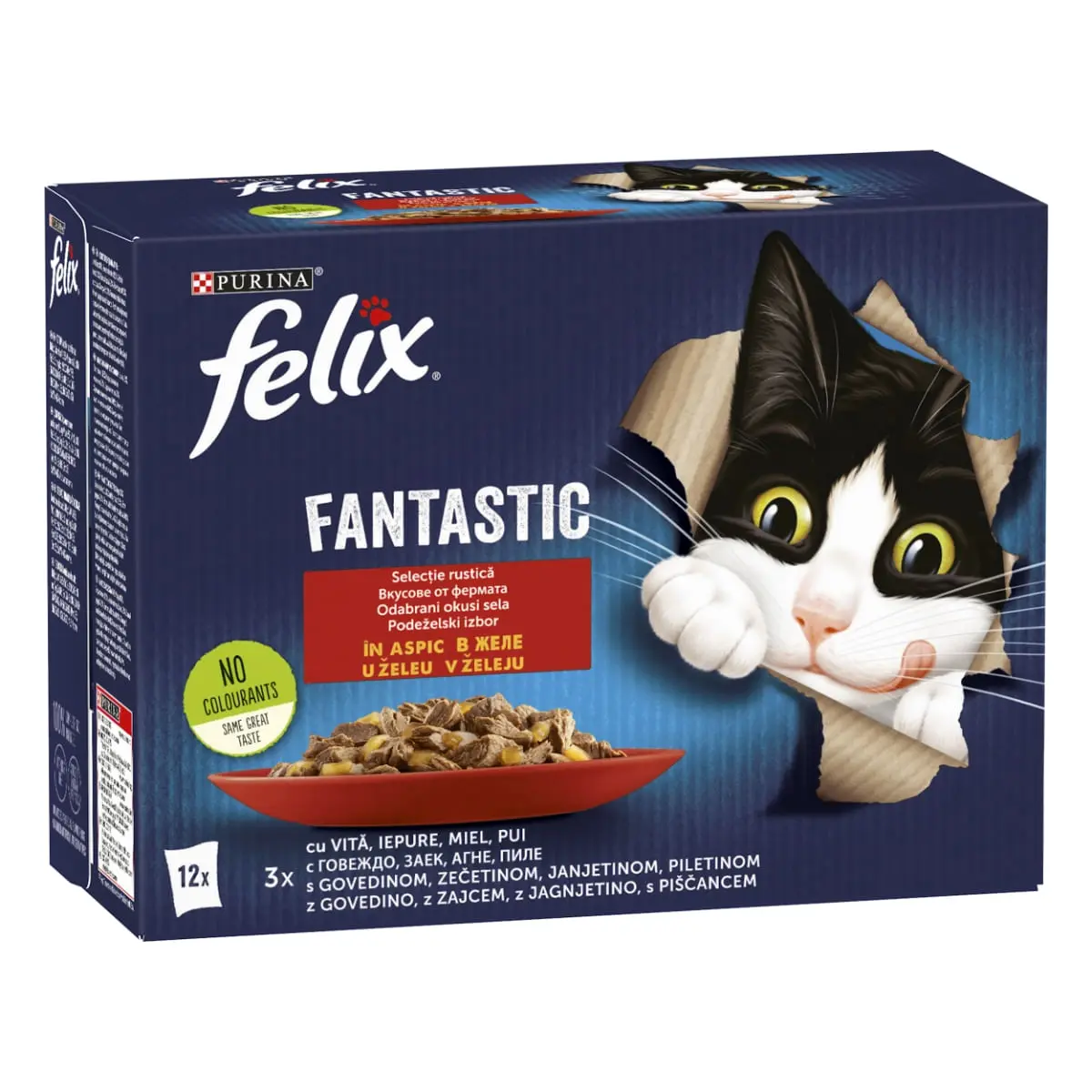 PURINA Felix Fantastic, 4 arome (Pui, Vita, Iepure, Miel), pachet mixt, plic hrana umeda pisici, (in aspic), 85g x 12 - Image 2
