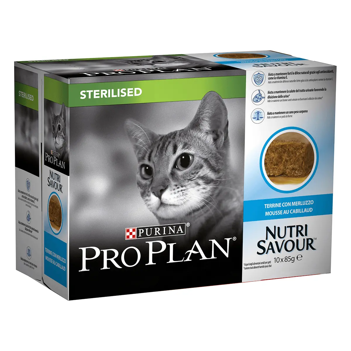 PURINA Pro Plan Nutrisavour Sterilised, Terina cu Cod, hrana umeda pisici sterilizate, (in sos) PURINA Pro Plan Nutrisavour Sterilised, Terina cu Cod, pachet economic plic hrana umeda pisici sterilizate, (in sos), 85g x 10 - Image 4