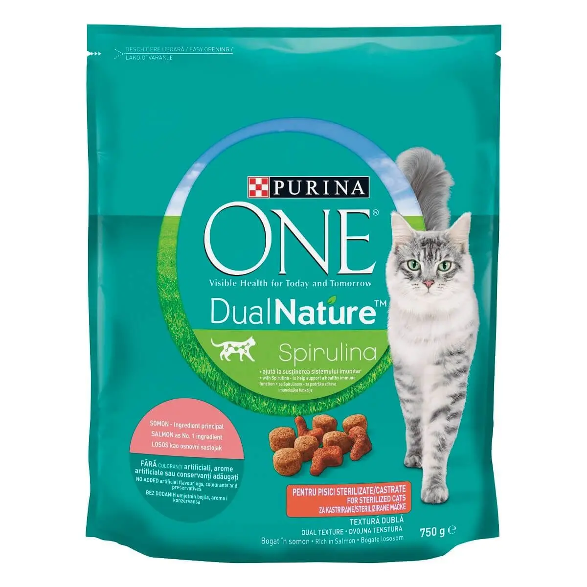 PURINA One DualNature, Somon, hrana uscata pisici sterilizate, 750g