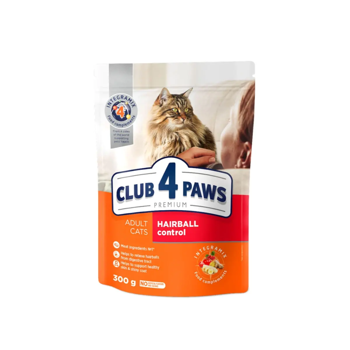 CLUB 4 PAWS Premium Hairball, Pui, hrana uscata pisici, limitarea ghemurilor de blana CLUB 4 PAWS Premium Hairball Control, Pui, hrana uscata pisici, limitarea ghemurilor de blana, 300g