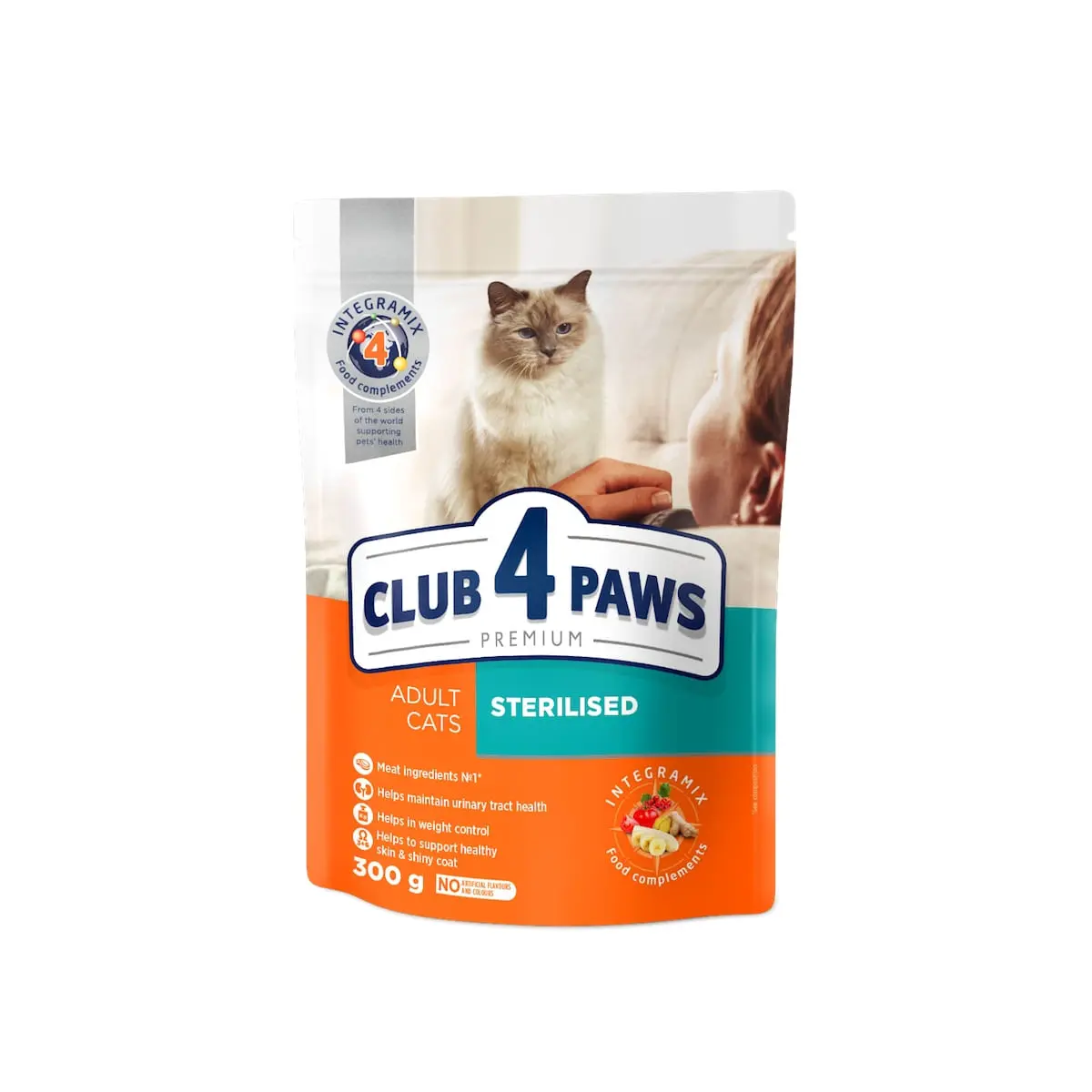CLUB 4 PAWS Premium Sterilised, Pui, hrana uscata pisici sterilizate, 300g