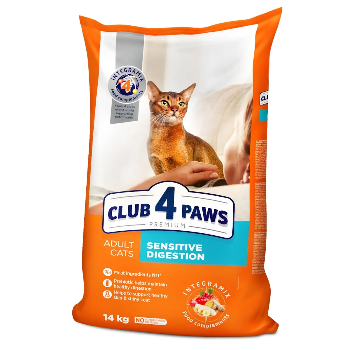 CLUB 4 PAWS Premium Sensitive Digestion, Pui, hrana uscata pisici, sistem digestiv, 14kg