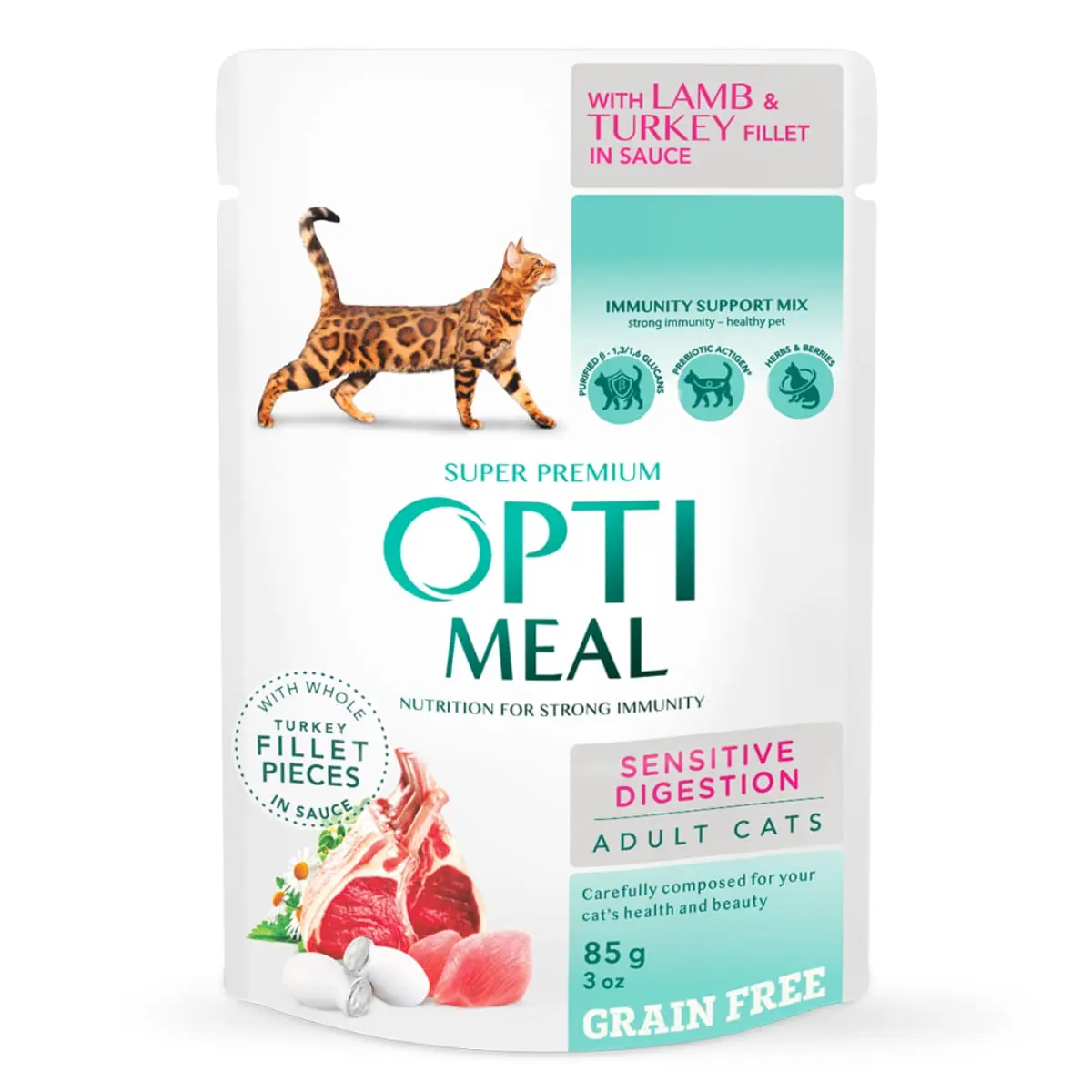 OPTIMEAL Sensitive, Miel si Curcan, hrana umeda pisici, sensibilitati digestive, (in sos) OPTIMEAL Sensitive, Miel si Curcan, hrana umeda fara cereale pisici, sistem digestiv, (in sos), 85g