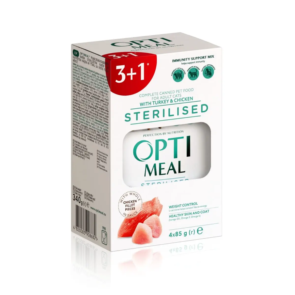 OPTIMEAL Sterilised, Pui si Curcan, hrana umeda pisici sterilizate, (in sos) OPTIMEAL Sterilised, Pui si Curcan, plic hrana umeda pisici sterilizate, (in sos), bax, 85g x 4buc - Image 2