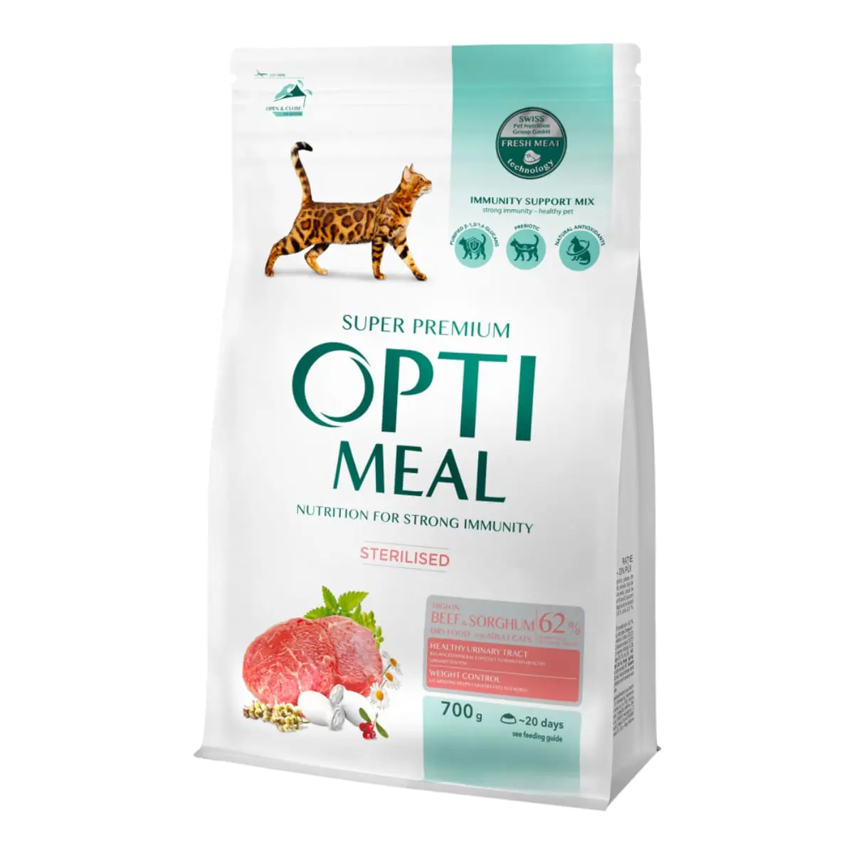 OPTIMEAL Sterilised, Vita cu Sorg, hrana uscata pisici sterilizate OPTIMEAL Sterilised, Vita, hrana uscata pisici sterilizate, 700g