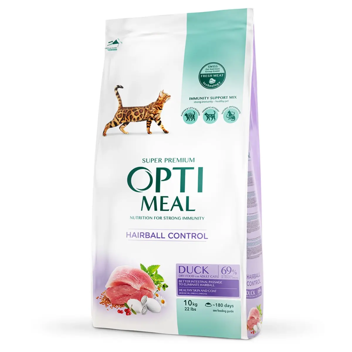 OPTIMEAL Hairball Control, Rata, hrana uscata pisici, limitarea ghemurilor de blana, 10kg