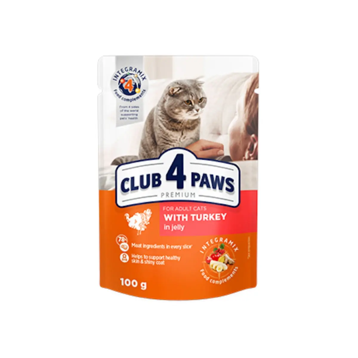 CLUB 4 PAWS Premium, Curcan, hrana umeda pisici, (in aspic) CLUB 4 PAWS Premium, Curcan, plic hrana umeda pisici, (in aspic), 80g - Image 3