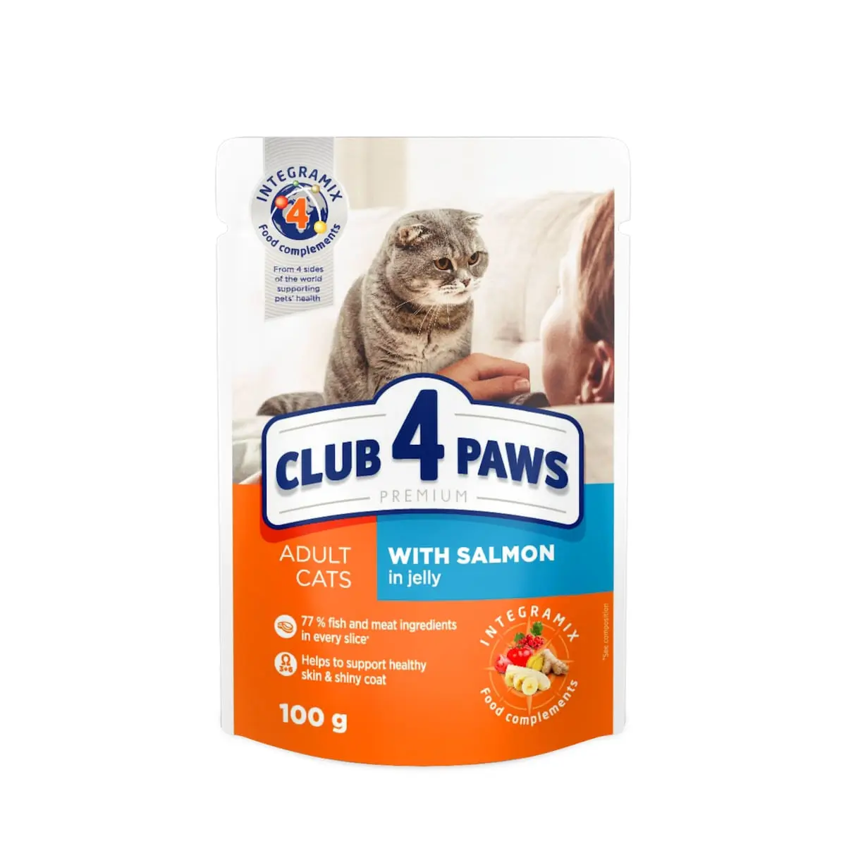 CLUB 4 PAWS Premium, Somon, hrana umeda pisici, (in aspic) CLUB 4 PAWS Premium, Somon, plic hrana umeda pisici, (in aspic), 100g