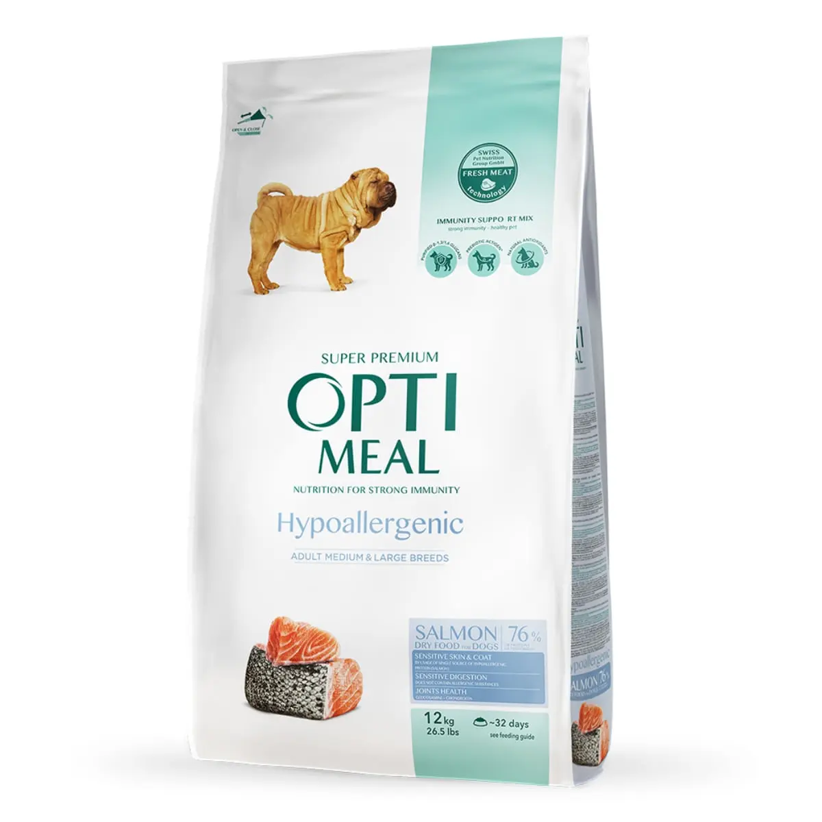 OPTIMEAL Hypoallergenic M, Somon, hrana uscata caini, sensibilitati digestive, piele si blana OPTIMEAL Hypoallergenic, M, Somon, hrana uscata caini, sistem digestiv, piele & blana, 12kg - Image 5