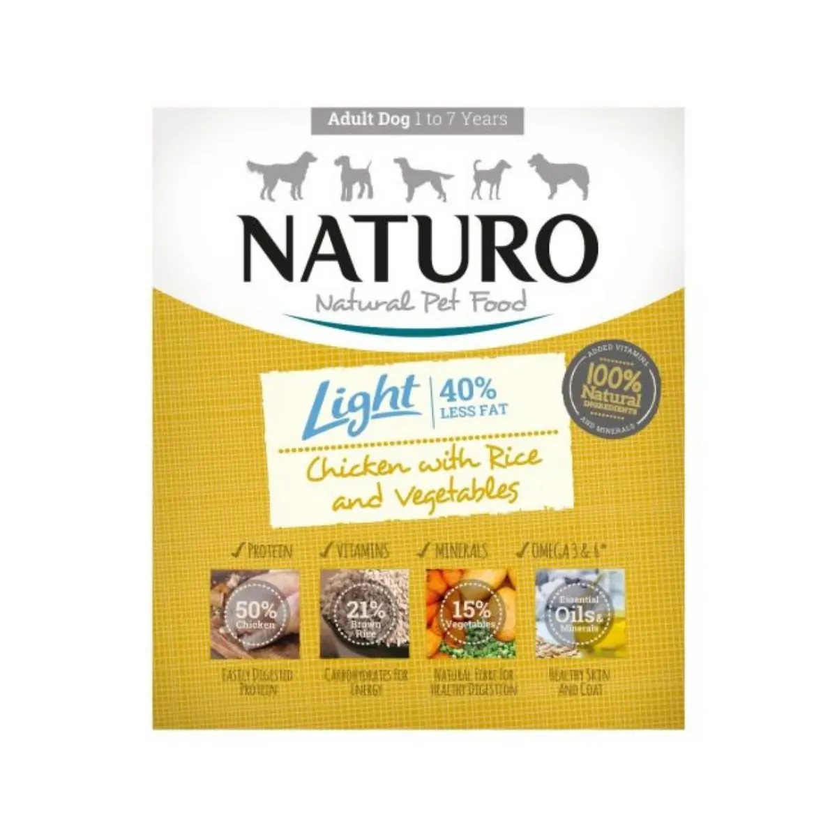 NATURO Low Grain Light, XS-L, Pui si Legume, tavita hrana umeda continut redus cereale caini, managementul greutatii, (in aspic), 400g - Image 2