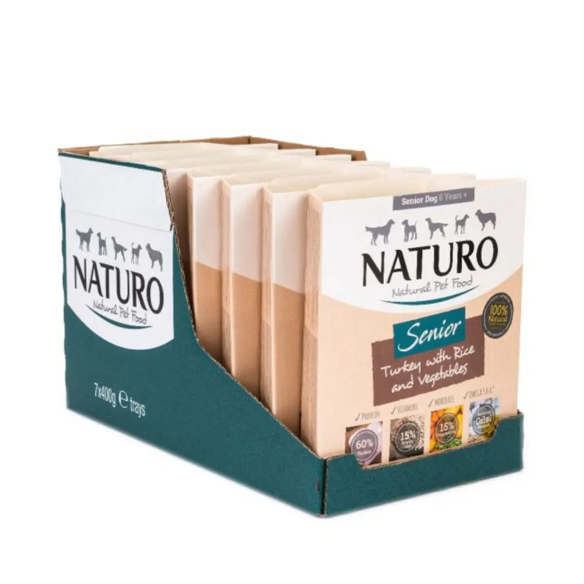 NATURO Low Grain Senior, XS-L, Curcan si Legume, tavita hrana umeda continut redus cereale caini senior, (in aspic), 400g - Image 2