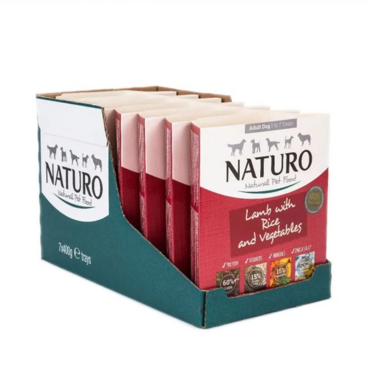 NATURO Low Grain, XS-L, Miel si Legume, tavita hrana umeda continut redus cereale caini, (in aspic), 400g