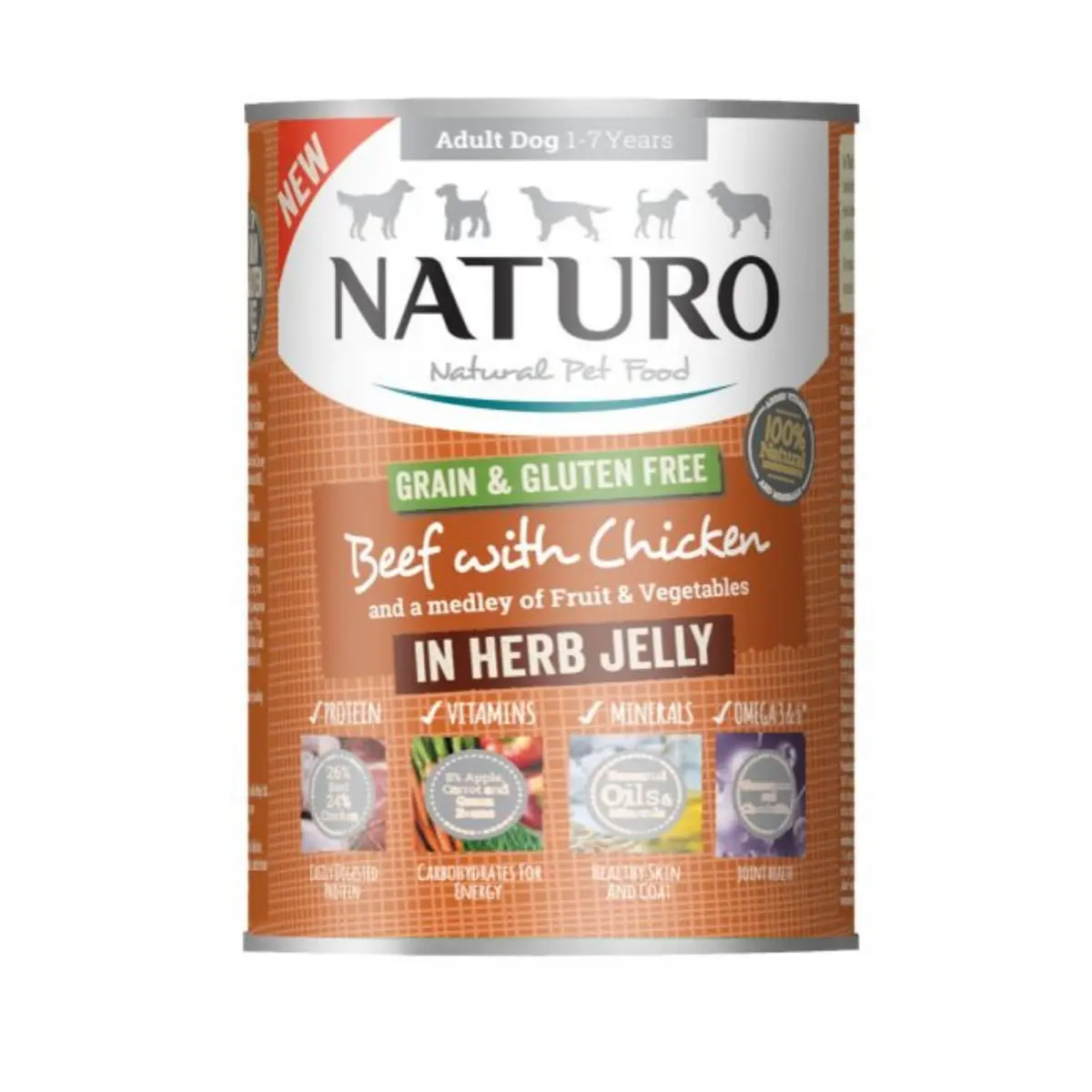 NATURO Grain Free, XS-L, Vita si Pui, conserva hrana umeda fara cereale caini, (in aspic), 390g