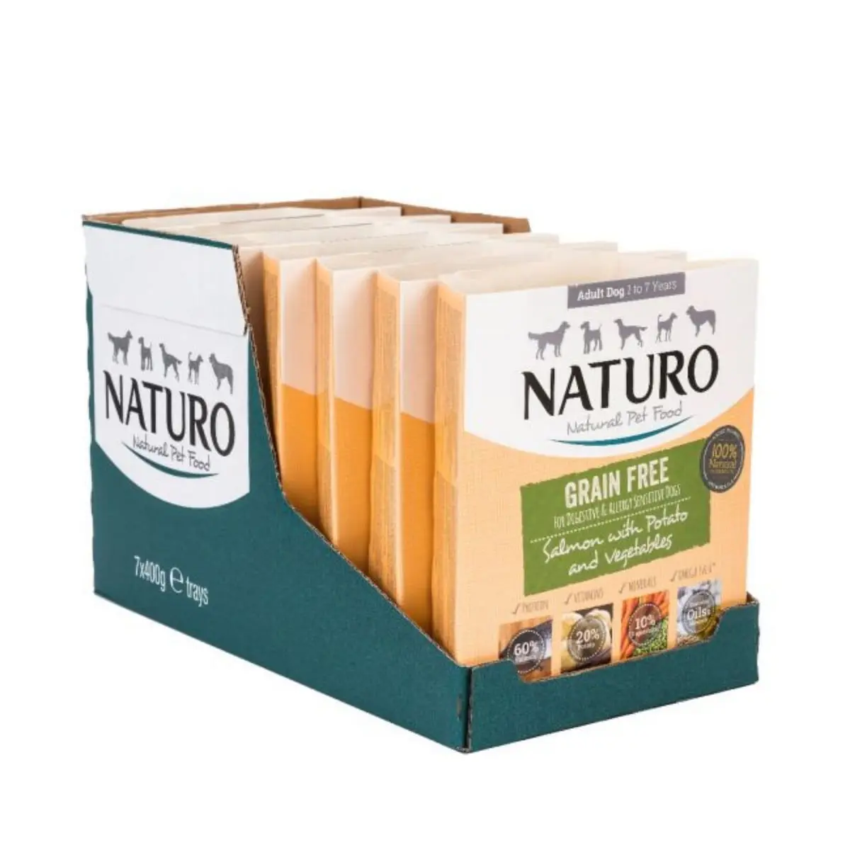 NATURO Grain Free, XS-L, Somon si Legume, tavita hrana umeda monoproteica fara cereale caini, (in aspic), 400g