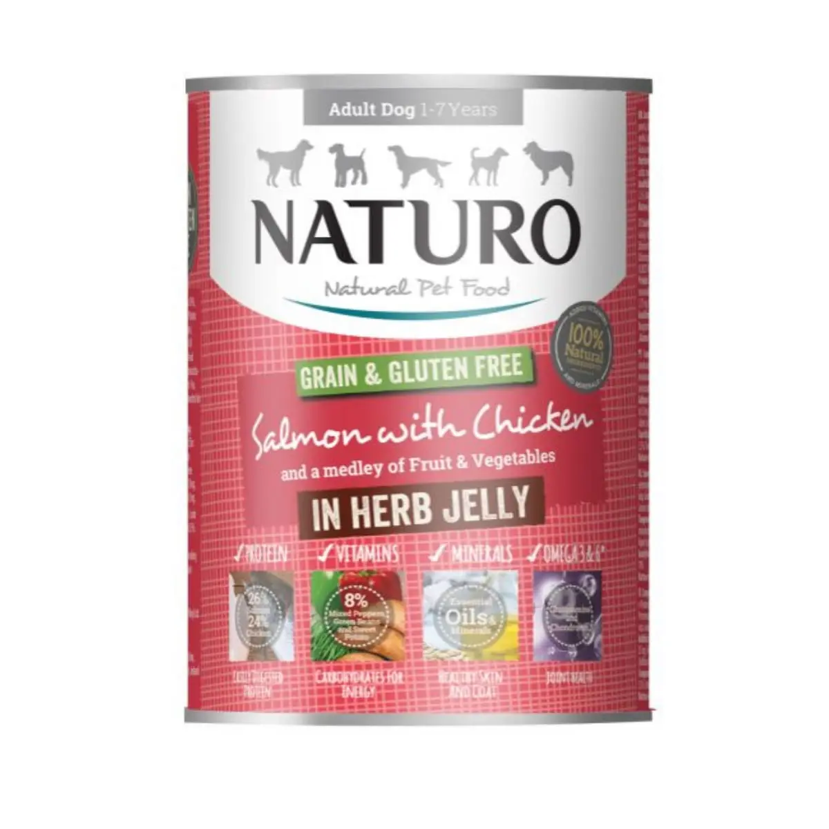 NATURO Grain Free, XS-L, Somon si Pui, conserva hrana umeda fara cereale caini, (in aspic), 390g