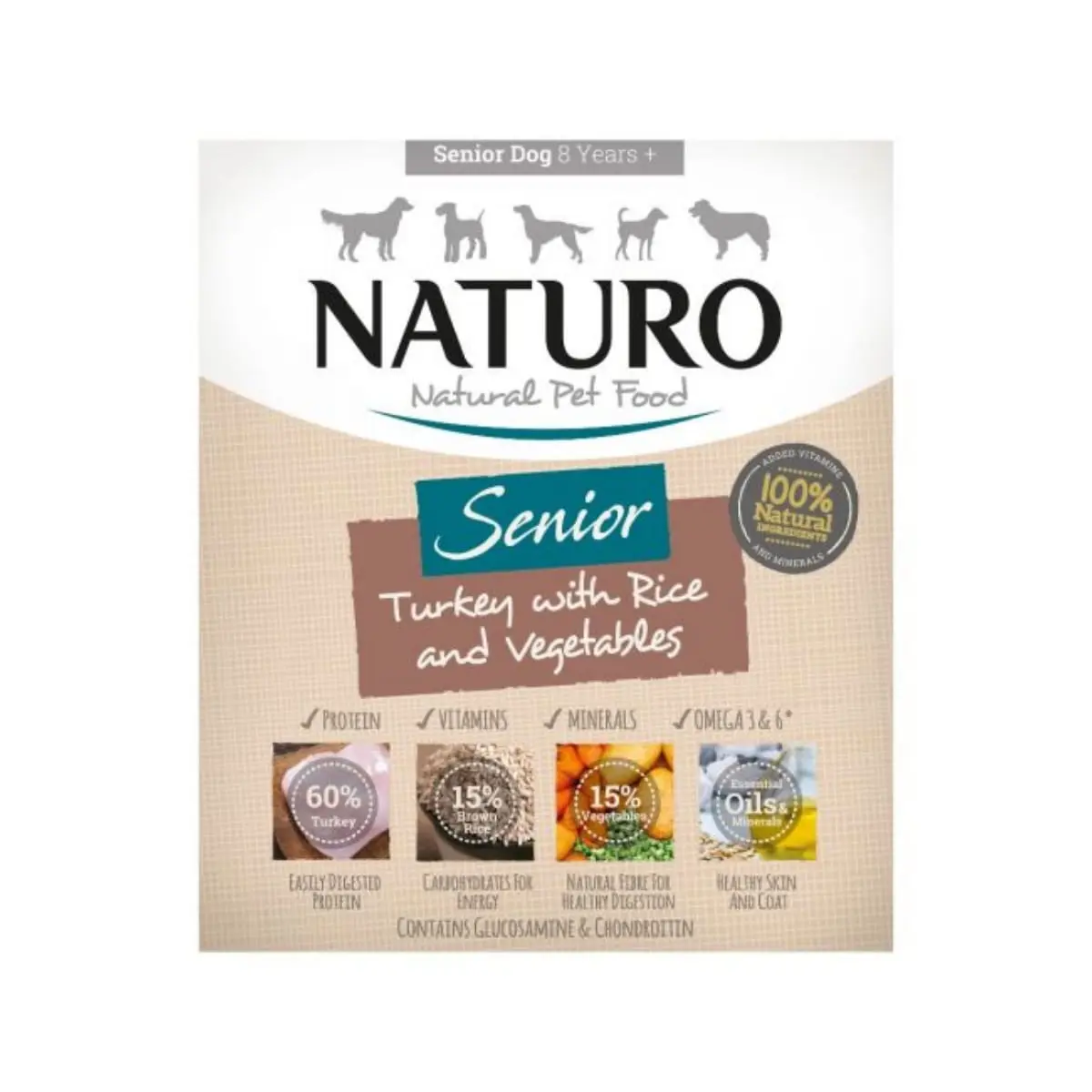 NATURO Low Grain Senior, XS-L, Curcan si Legume, tavita hrana umeda continut redus cereale caini senior, (in aspic), 400g - Image 3
