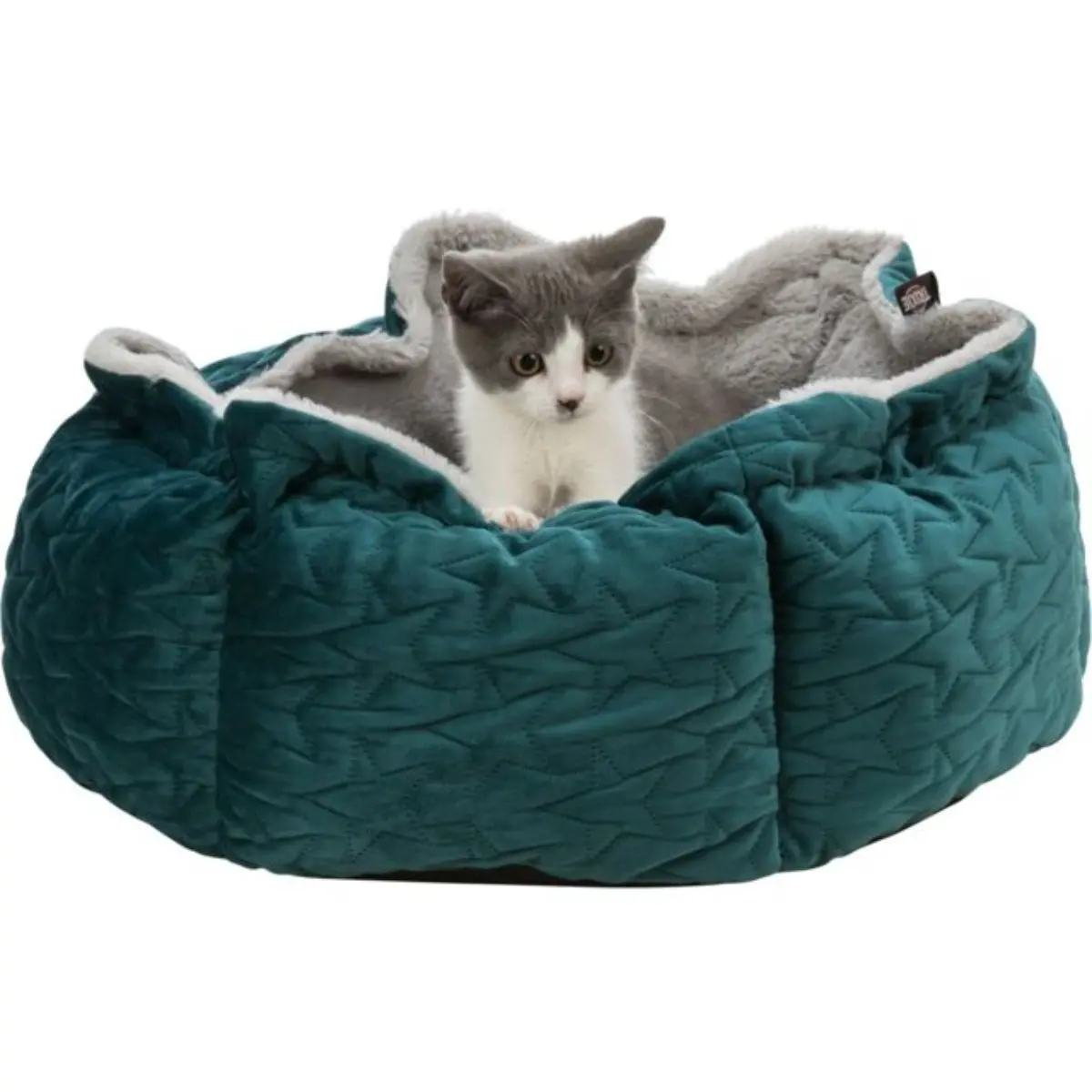 TRIXIE Christmas Estelle, pat rotund caini si pisici, XS, poliester, verde si gri, ⌀50 cm - Image 2