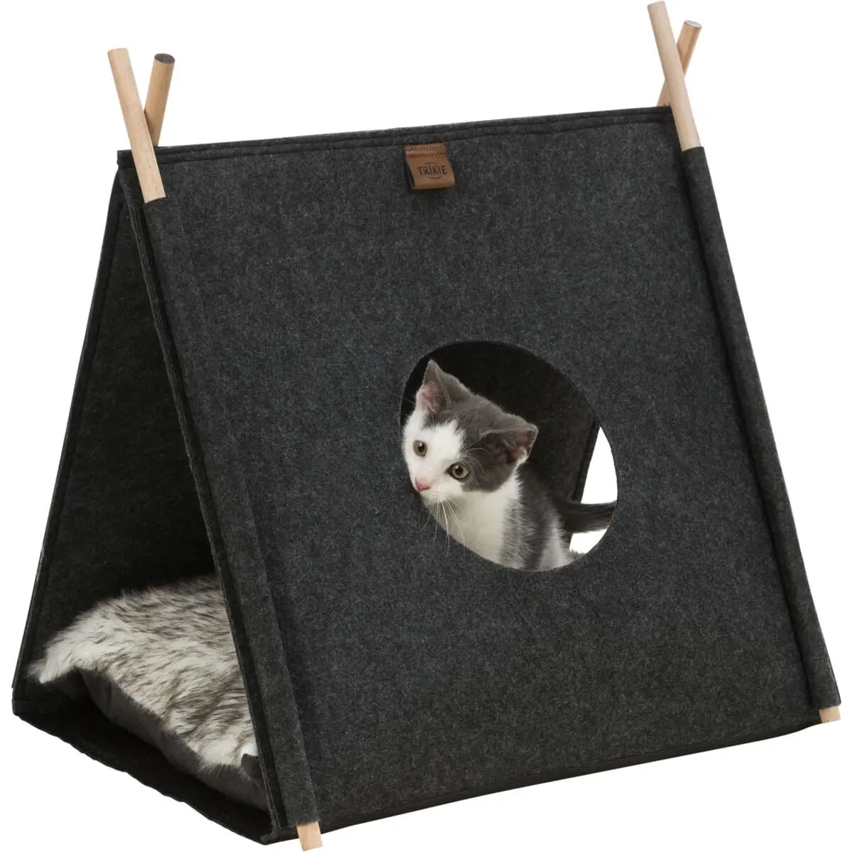 TRIXIE Elfie, casuta pisici, poliester, husa detasabila, perna reversibila negru si gri, 46x52x50cm