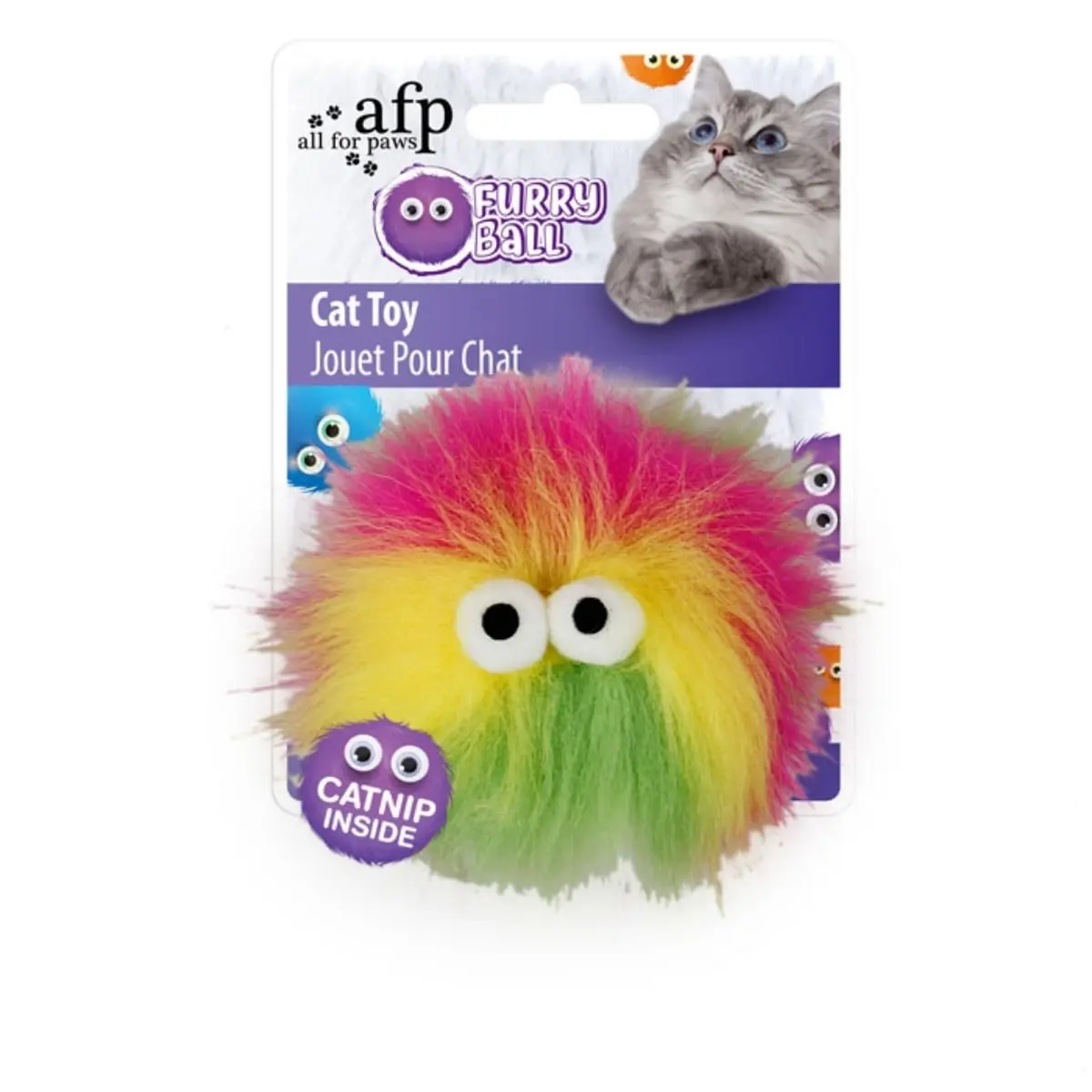 ALL FOR PAWS Fluffy Ball, jucarie minge pisici, plus, catnip, activitati fizice, multicolor
