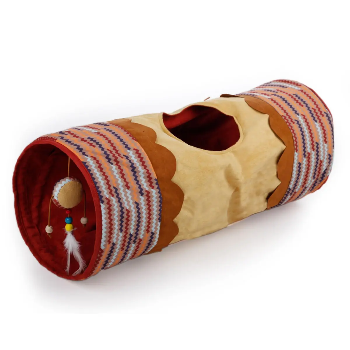 ALL FOR PAWS, tunel pisici, poliester, rosu si maro, 61 x 25 x 25 cm