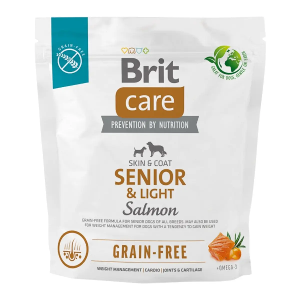 BRIT Care Senior & Light, XS-XL, Somon, hrana uscata fara cereale caini senior, obezitate, 1kg
