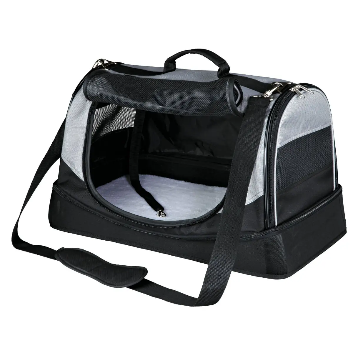 TRIXIE Holly, geanta transport caini si pisici, XS-M(max. 15kg), poliester, deschidere frontala&laterala, cu buzunare, negru si gri, 30 x 30 x 50 cm
