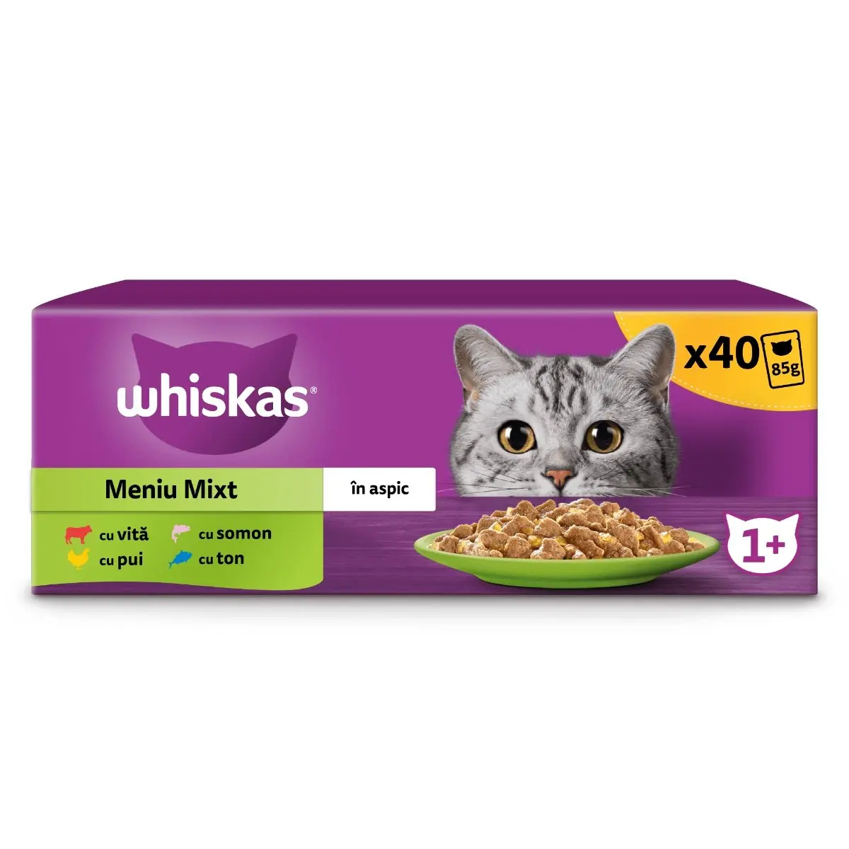 WHISKAS Selectii Mixte, Vita, Pui, Somon si Ton, hrana umeda pisici, (in aspic), multipack WHISKAS Selectii Mixte, Vita, Pui, Somon si Ton, plic hrana umeda pisici, (in aspic), multipack, 85g x 40 - Image 2