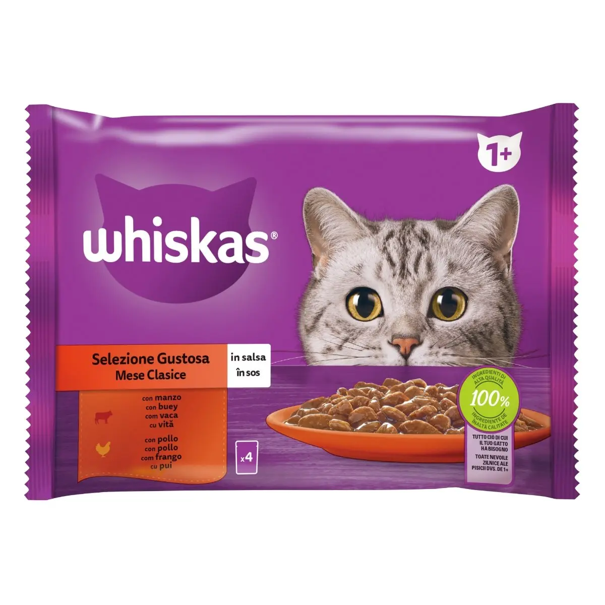 WHISKAS Selectii Clasice, Vita si Pui, plic hrana umeda pisici, (in aspic), multipack, 85g x 4 WHISKAS Selectii Clasice, Vita si Pui, plic hrana umeda pisici, (in sos), multipack, 85g x 4 - Image 7