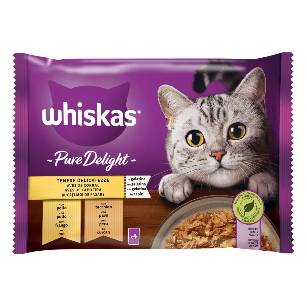 WHISKAS Pure Delight Selectii Pasare, Pui si Curcan, plic hrana umeda pisici, (in aspic), multipack, 85g x 4 - Image 7