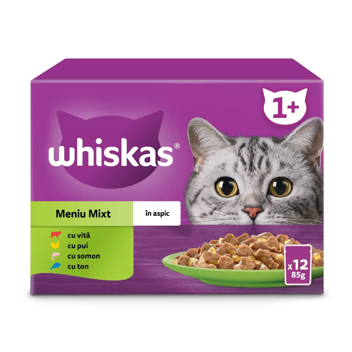 WHISKAS Selectii Mixte, Vita, Pui, Somon si Ton, hrana umeda pisici, (in aspic), multipack WHISKAS Selectii Mixte, Vita, Pui, Somon si Ton, plic hrana umeda pisici, (in aspic), multipack, 85g x 12 - Image 2