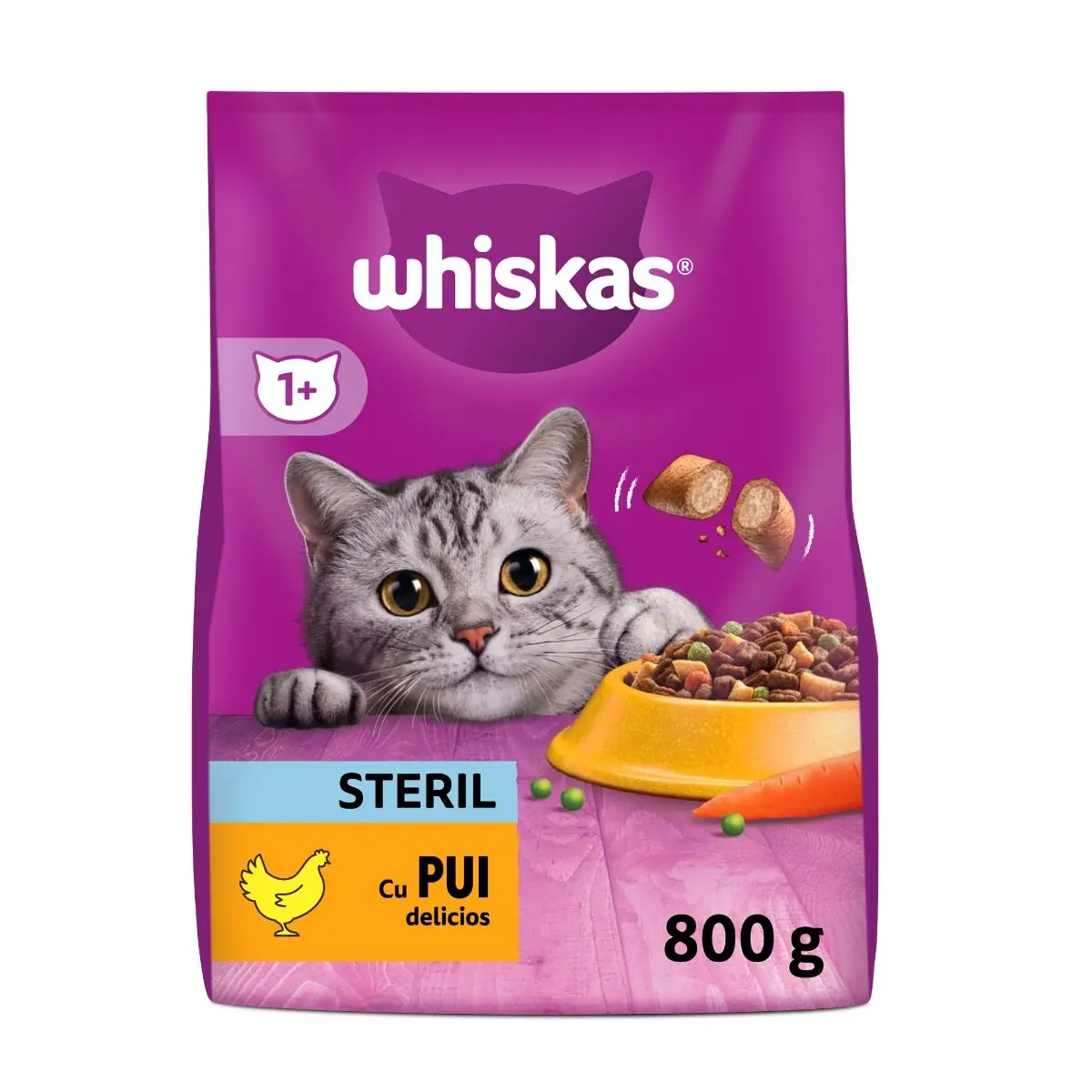 WHISKAS Adult Sterile, Pui, hrana uscata pisici, 800g