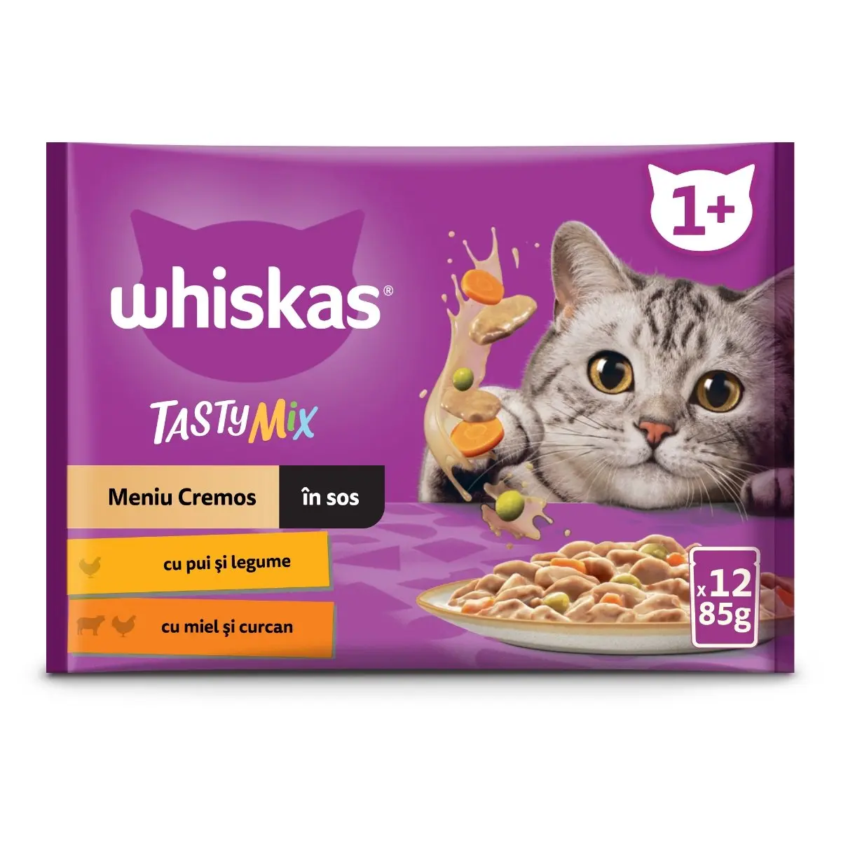 WHISKAS Tasty Mix Creamy Creations, Pui si Legume, Miel si Curcan, plic hrana umeda pisici, (in sos), multipack, 85g x 12 - Image 2