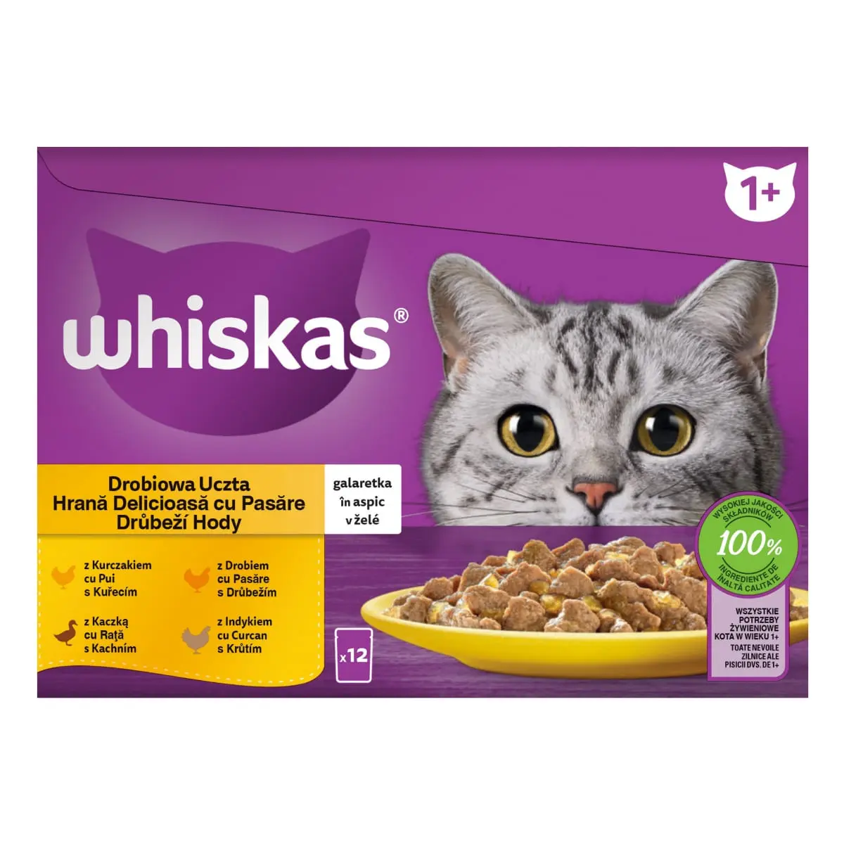 WHISKAS 1+ Poultry Feasts, Pasare, plic hrana umeda pisici, (in aspic) WHISKAS 1+ Poultry Feasts Selectii, Pasare, plic hrana umeda pisici, (in aspic), multipack, 85g x 12 - Image 2