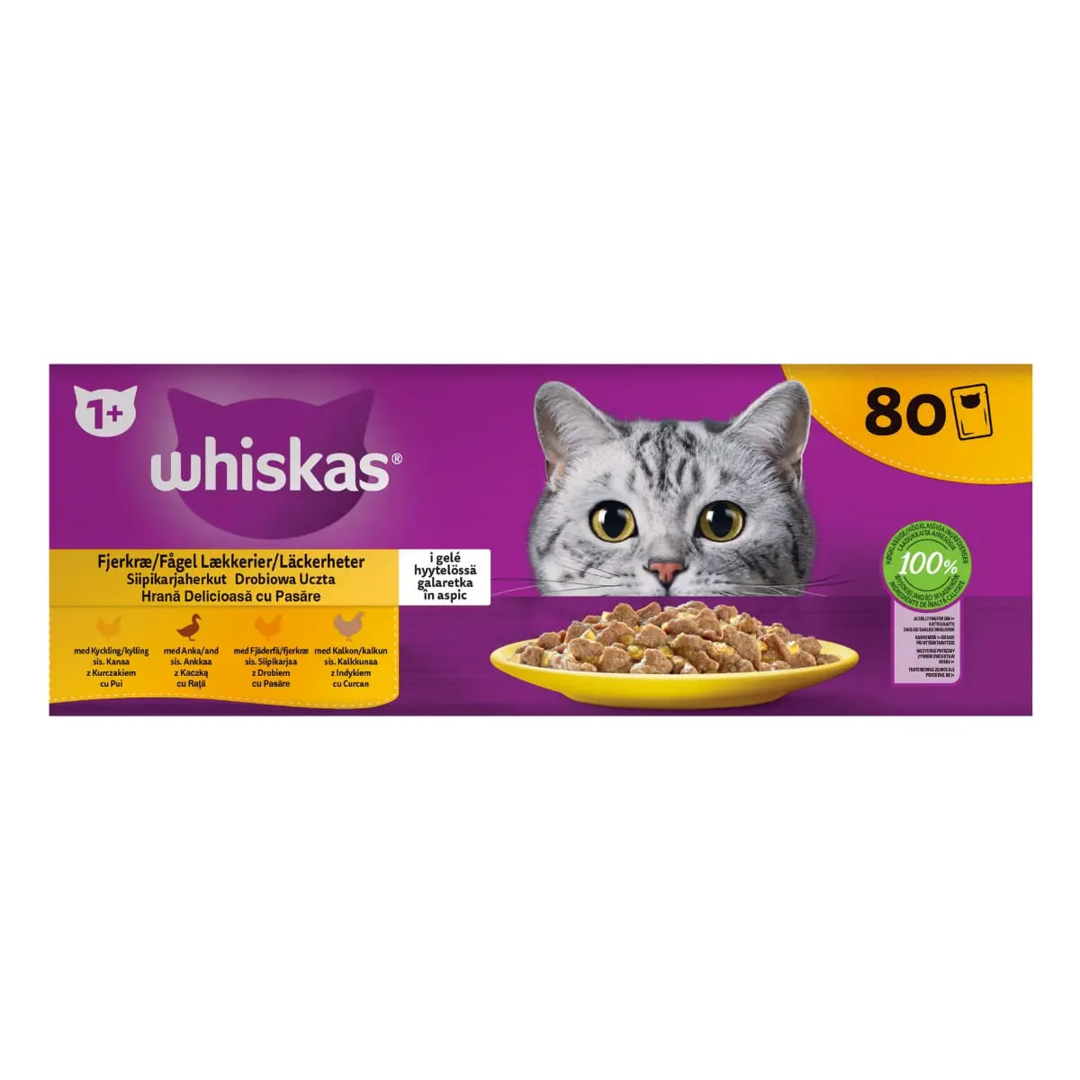 WHISKAS 1+ Poultry Feasts, Pasare, plic hrana umeda pisici, (in aspic) WHISKAS 1+ Poultry Feasts Selectii, Pasare, plic hrana umeda pisici, (in aspic), multipack, 85g x 80 - Image 3