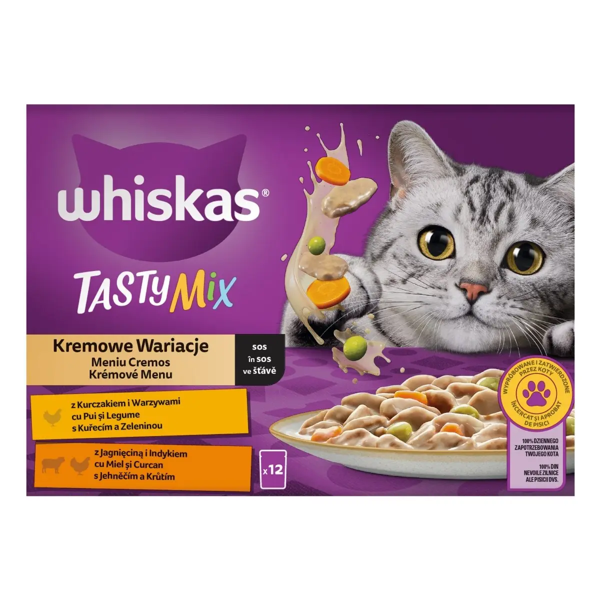 WHISKAS Tasty Mix Creamy Creations, Pui si Legume, Miel si Curcan, plic hrana umeda pisici, (in sos), multipack, 85g x 12 - Image 9
