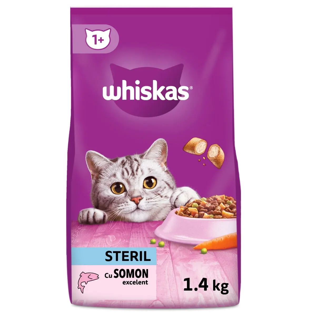 WHISKAS Adult Sterile, Somon, hrana uscata pisici sterilizate, 1.4kg