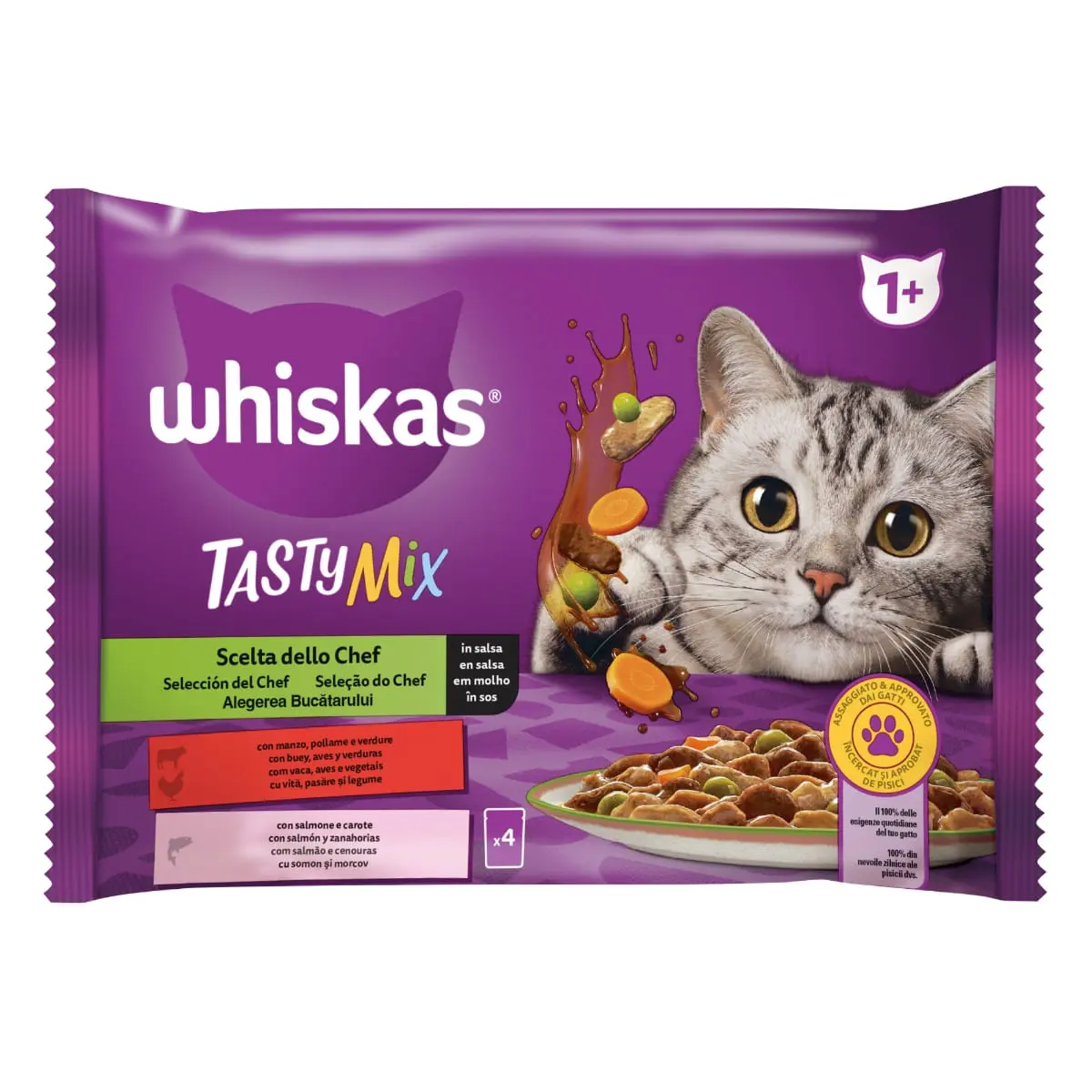 WHISKAS Tasty Mix Chef's Choice, Somon, Vita si Pasare, plic hrana umeda pisici, (in sos), multipack, 85g x 4 WHISKAS Tasty Mix Chef's Choice, Somon, Vita si Pasare, plic hrana umeda pisici, (in sos), bax, 85g x 12buc - Image 6