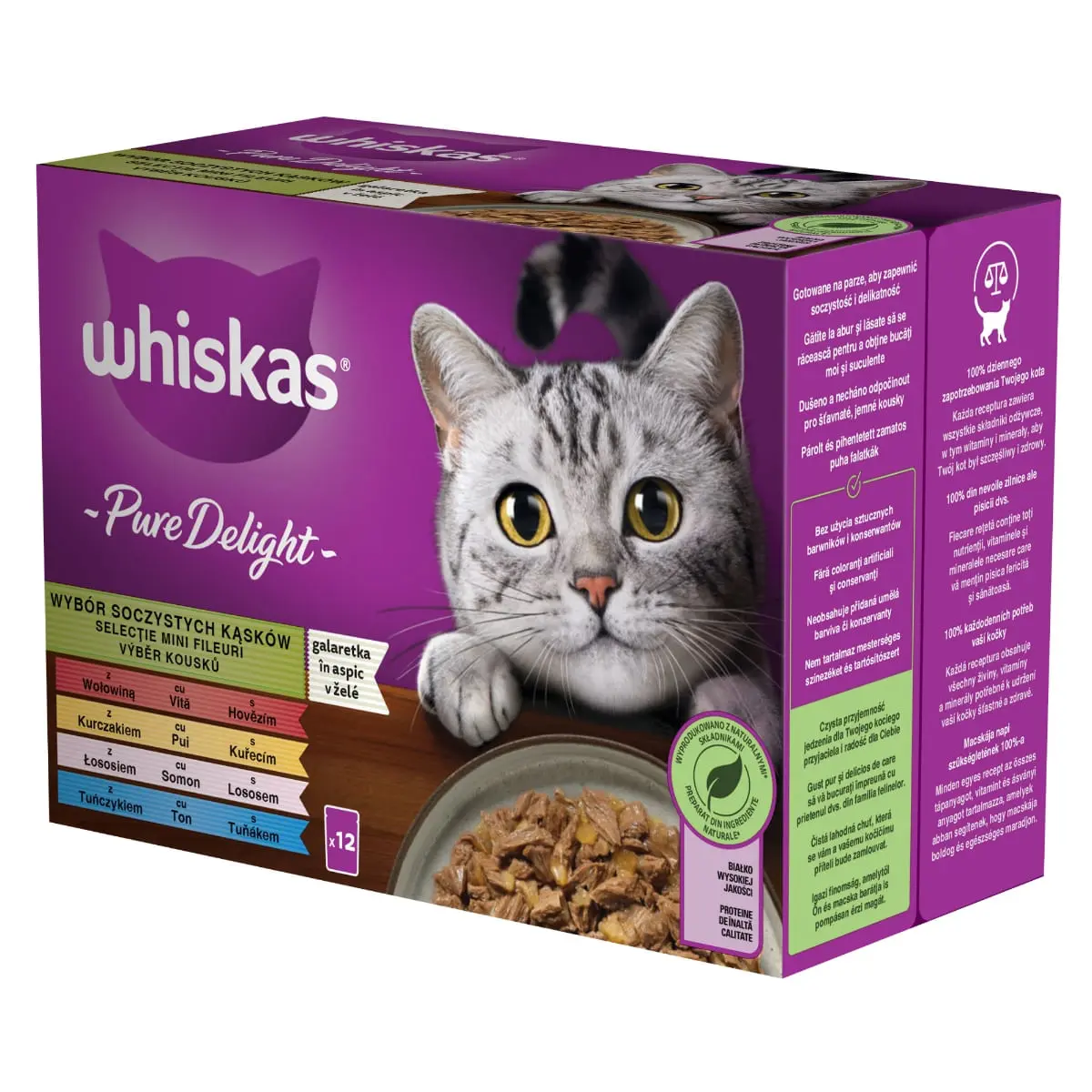 WHISKAS Pure Delight Mixed Selection, Vita, Pui, Somon si Ton, plic hrana umeda pisici, (in aspic), multipack, 85g x 12 - Image 4
