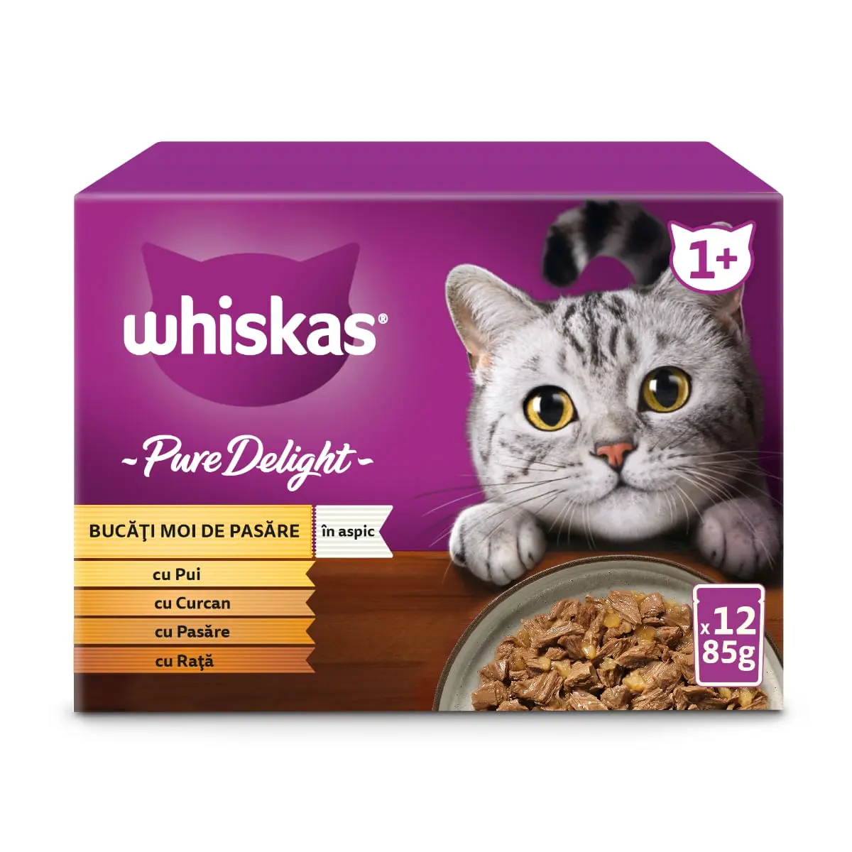 WHISKAS Pure Delight, Pasare, plic hrana umeda pisici, (in aspic), multipack, 85g x 12 - Image 4