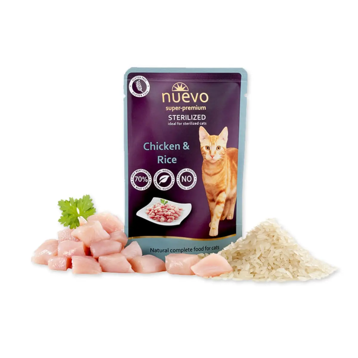 NUEVO Sterilized, Pui si Orez, hrana umeda pisici sterilizate, (pate) NUEVO Sterilized, Pui si Orez, plic hrana umeda pisici sterilizate, (pate), 85g
