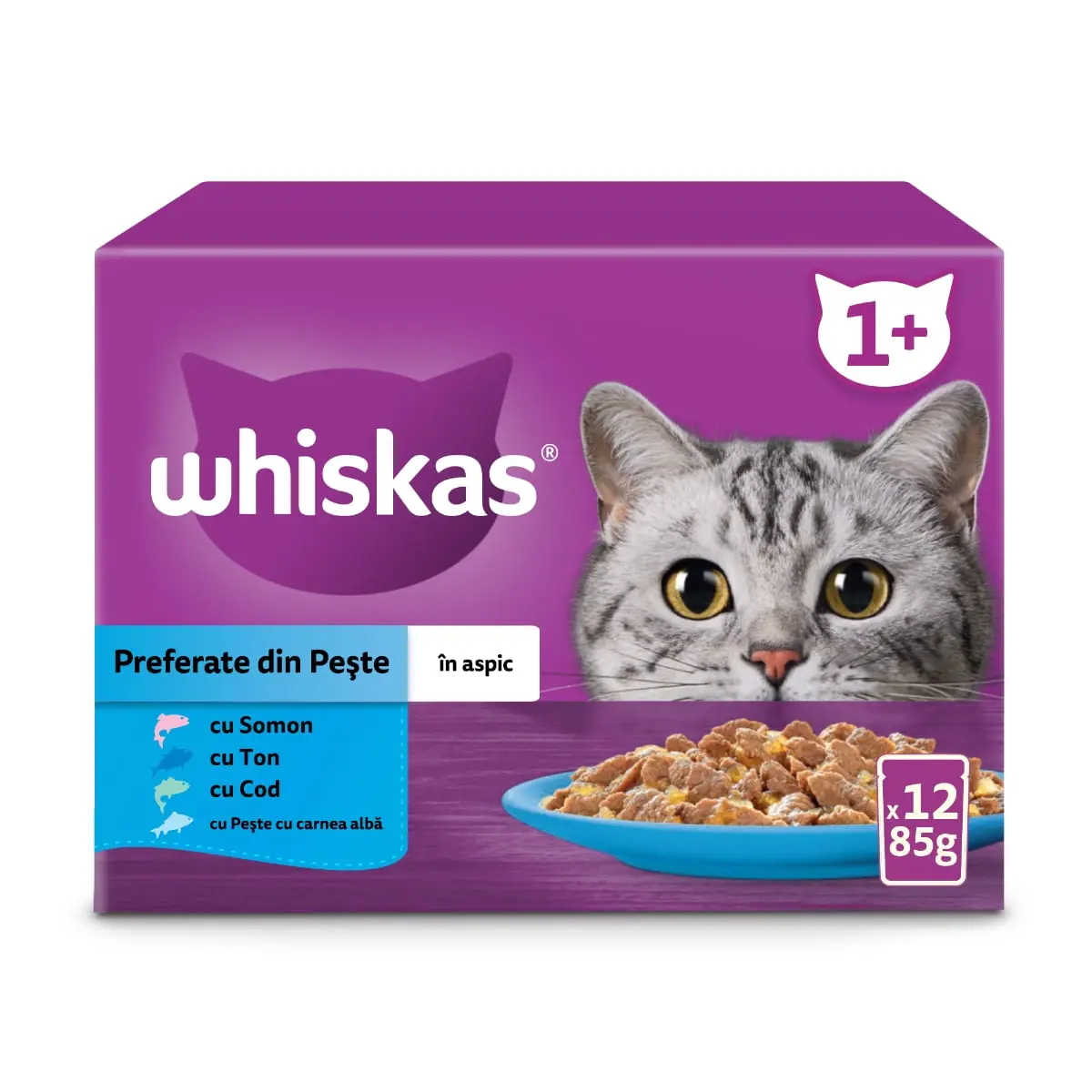 WHISKAS Selectii, Peste, plic hrana umeda pisici, (in aspic), multipack, 85g x 12