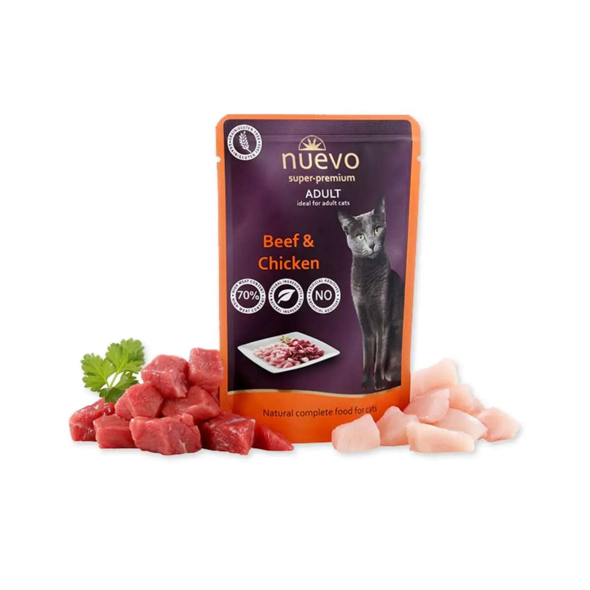NUEVO, Vita si Pui, hrana umeda fara cereale pisici, (pate) NUEVO, Vita si Pui, plic hrana umeda fara cereale pisici, (pate), 85g