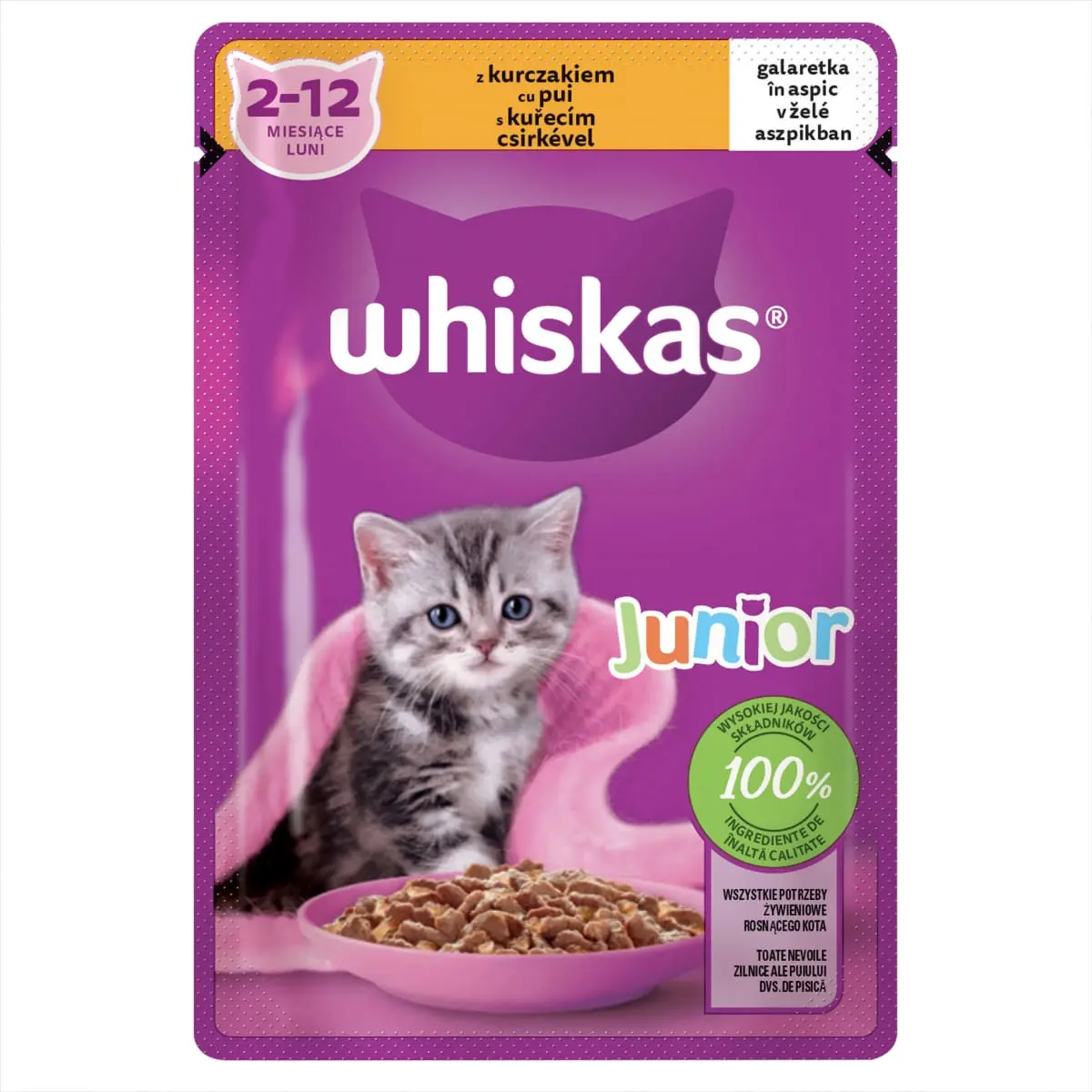 WHISKAS Junior, Pui, plic hrana umeda pisici junior, (in aspic), 85g - Image 2