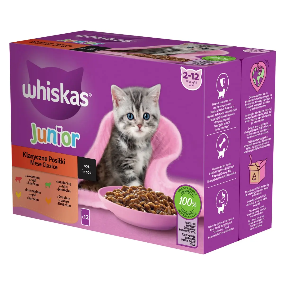 WHISKAS Junior Selectii Clasice, Miel, Vita, Pui si Pasare, plic hrana umeda pisici, (in sos), multipack, 85g x 12 - Image 15