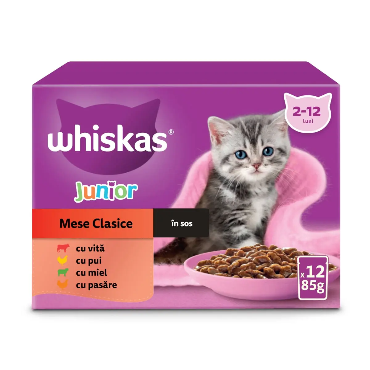 WHISKAS Junior Selectii Clasice, Miel, Vita, Pui si Pasare, plic hrana umeda pisici, (in sos), multipack, 85g x 12 - Image 17