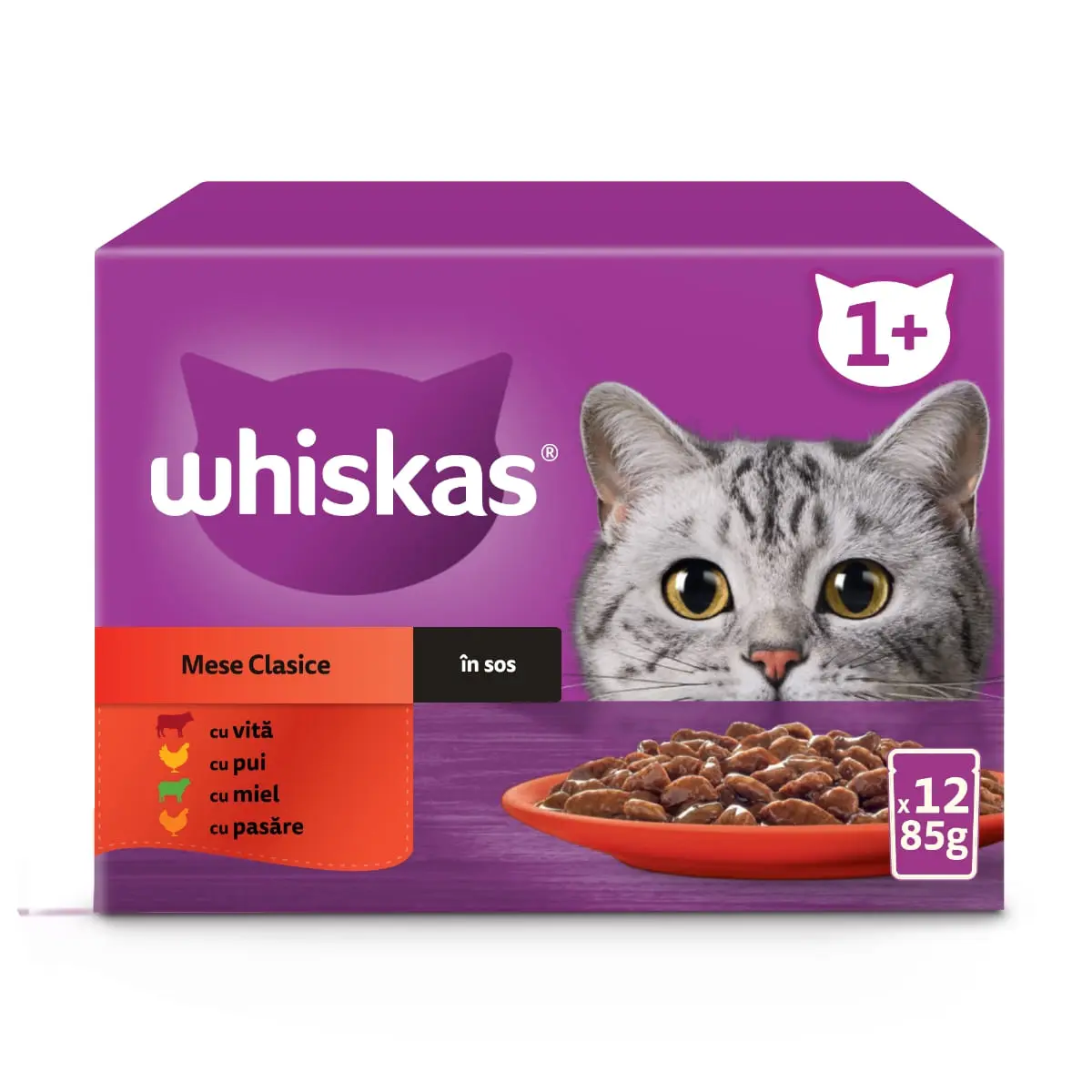 WHISKAS Selectii Clasice, Miel, Vita, Pui si Pasare, hrana umeda pisici, (in sos), multipack WHISKAS Selectii Clasice, Miel, Vita, Pui si Pasare, plic hrana umeda pisici, (in sos), multipack, 85g x 12 - Image 2
