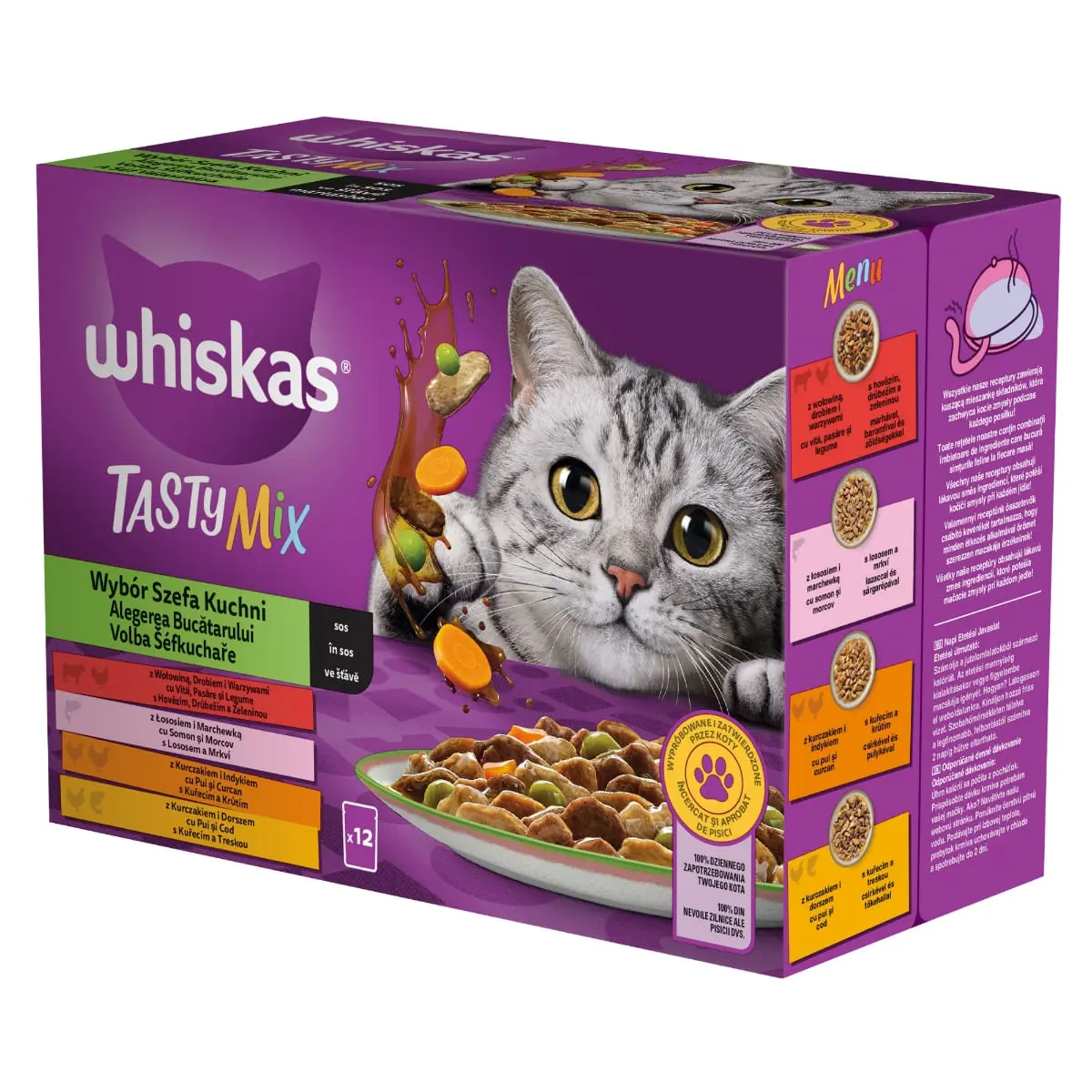 WHISKAS Tasty Mix Chef's Choice, Somon, Vita, Pui si Pasare, Pui si Curcan, Pui si Cod, plic hrana umeda pisici, (in sos), multipack, 85g x 12 - Image 19